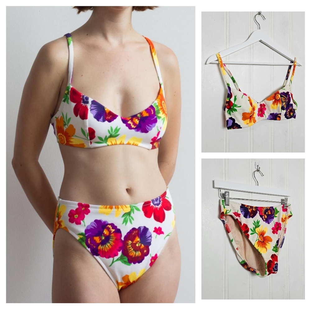 Vintage 80s Cole California High Waist Bikini Pin Up Coquette Retro 10B 10